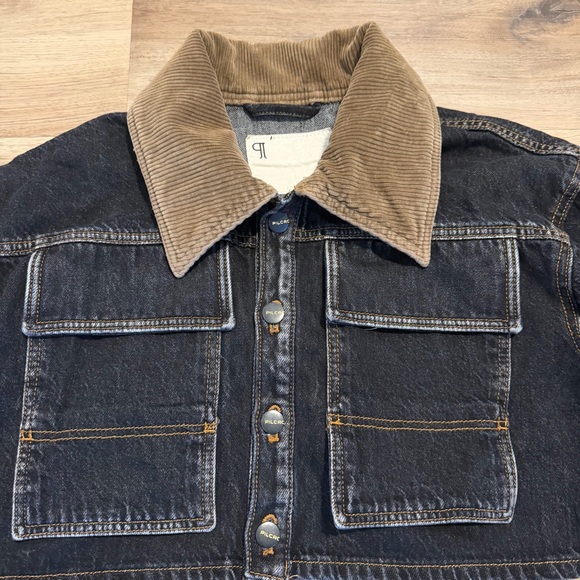 Pilcro Cropped Denim Barn Jacket Corduroy Collar Washed Black Womens XS - Picture 5 of 11